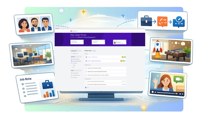 Personalized candidate hub with profile, messaging, and scheduling cards